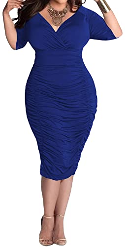 Yajedo Plus Size Bodycon Sexy V Neck Cocktail Midi Dress