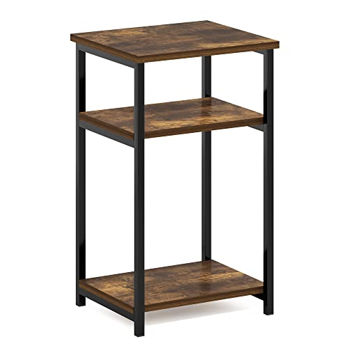 Image of Furinno Just 3-Tier Metal Frame End Table with Storage Shelves, 1-Pack, Amber Pine