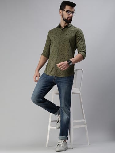 Image of SHOWOFFFF Men Printed Casual Shirt | Mandarin Collar Long Sleeves Cotton Shirt for Mens | Regular Fit Shirt for Men's