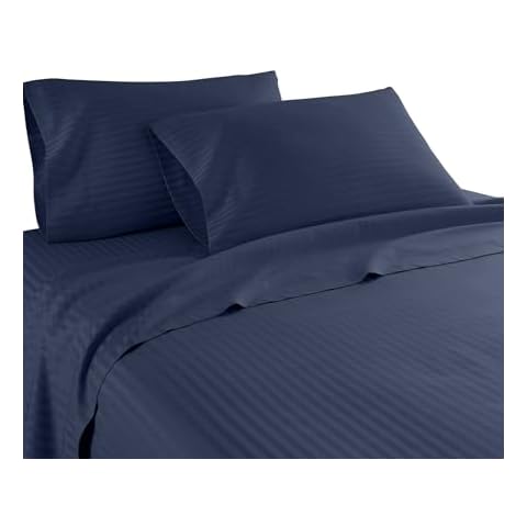 Home Sweet Home Dreams Inc London Collection 600 Thread Count Wrinkle Resistant Woven Stripe 100% Egyptian Cotton 3 Piece Sheet Set (Twin, Navy Blue) Cover
