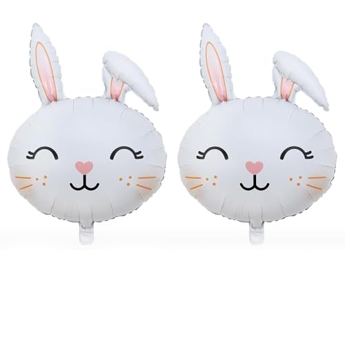 2 Pack Easter Bunny Balloons Jumbo White Bunny Foil Balloons Farm Animal Balloonss Soft Ear for Easter Birthday Party Supplies Kids Baby Shower Decorations With Floppy Ears Smiling Face