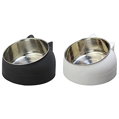 Stainless Steel Pet Cat Bowl, Cat Food Bowl, Cat Feeding Bowl, Cat Water Bowl 2 Pack (Black+White) Cover