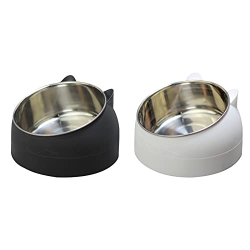 2 Pack Stainless Steel Pet Cat Bowl, Cat Food Bowl, Cat Water Bowl (200 ml, black+white)
