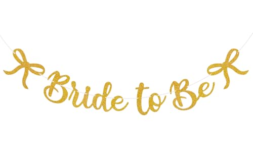 Image of Bride to Be Banner, Gold Bride to Be with Bow Glitter Bachelorette Banner