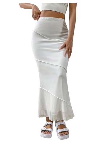 Verdusa Women's Elegant Bodycon Fishtail Maxi Skirts High Rise Mesh Skirt with Lettuce Hem