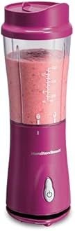 Hamilton Beach Portable Blender for Shakes and Smoothies, 14 Oz BPA Free Travel Cup & Lid, Durable Stainless Steel Blades, Personal Smoothie Blender, Raspberry, 51131G
