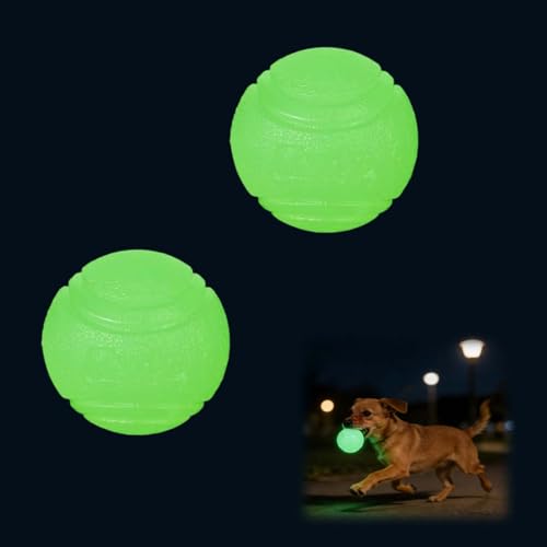 RJFUJP 2 Pcs Glow In The Dark Dog Balls Unbreakable Dog Ball Toy High Elasticity Anti Chewing Helps with Tooth Training Suitable for Small Medium and Large Dogs