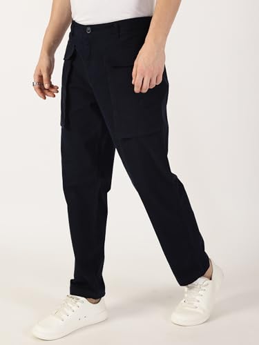 Image of Thomas Scott Men's | Solid | Light Weight | Breathable Fabric | Mid Rise | Regular Fit | Cotton Blend | Button Waist | Cargo | Trouser | Pants