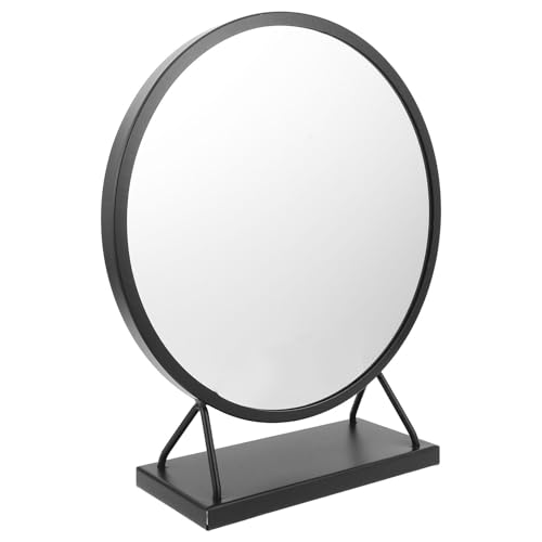 IWOWHERO Espejo de Maquillaje de Sobremesa Redondo 30 CM Carbono Acero Negro Clásico Espejo de Tocador con Soporte Estable para Dormitorio y Escritorio Adecuado para Estudiantes y Uso