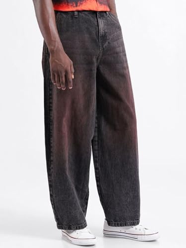 Image of The Indian Garage Co Men Skater Fit Solid Mid-Rise Jeans, Baggy Fit