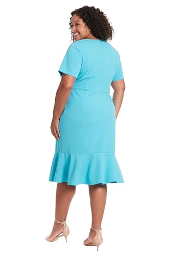 Image of London Times Women's V-Neck Dress - Flounce Hem, Twist Waist, Elegant Office & Event Wear
