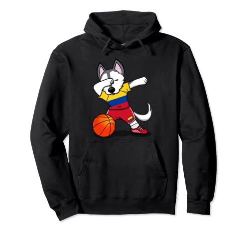 Dabbing Husky Colombia Basketball Fans Jersey Colombian Flag Pullover Hoodie, Black
