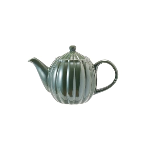 Creative Co-Op 34-Ounce Stoneware Ribbed Teapots with Reactive Glaze, Green