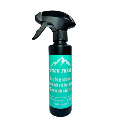 Rock Fresh biologischer Schuhreiniger & Geruchskiller – reinigendes Schuhparfum, Schuhspray gegen Schweißgeruch & Käsefüße – Schuhdeo für Kletterschuhe, Sneaker, Sportschuhe & Arbeitsschuhe