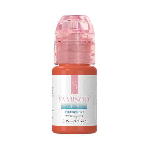 PMU Pigment for Lip (0.5fl.oz/15ml) Professional Tattoo Ink for Long-Lasting Lips Color Microblading Ink Permanent Makeup Beauty Tattoo Supplies(T67-Orange-Pink-15ml)