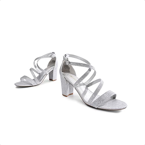 Image of DREAM PAIRS Women's Block Chunky Heels Sandals Open Toe Ankle Strappy Comfortable Dressy Sandals for Bridal Wedding Prom Party with Adjustable Cross Strap