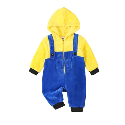 Cevoerf Animal Costume for Toddler Baby Boy Girl Halloween Costume Fuzzy Warm Zipper Jumpsuit Animals Fall Winter Clothes (Blue Yellow MINI 6-12 Months)