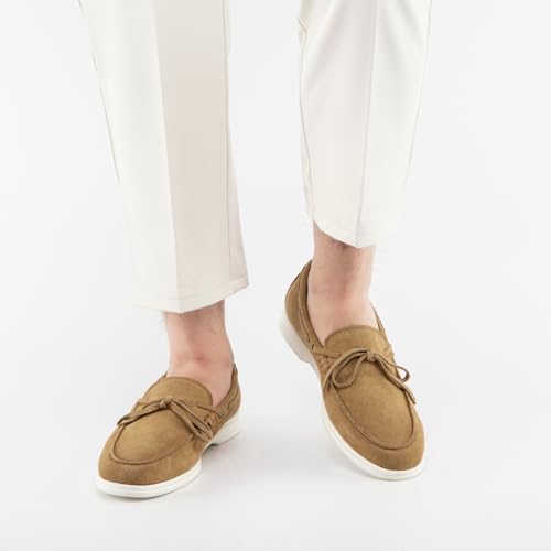 Image of Meijiana Men's Genuine Leather Loafers Slip-On Moccasins Suede Dress Shoes, Lightweight and Breathable with Rubber Sole Stylish Mens Loafers