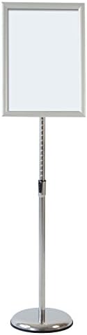 Adjustable Pedestal Sign Holder Poster Stand - 11 x 17 Inch Vertical & Horizontal Sign Stand Displayed Poster Holder - Round Base Sign Stands for Display, Advertisement & Outdoor Sign Holder - Silver