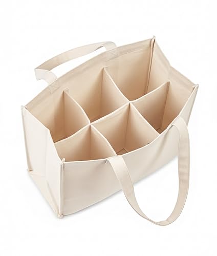 PurpleEssences Canvas Wine Tote Bag with Divider for 6 Bottle - Washable Reusable Wine Carrier,...