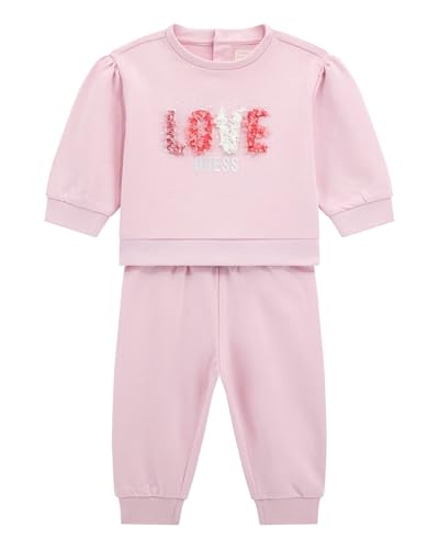 GUESS Ensemble sweat et pantalon de survêtement écologiques pour bébé fille, Rose, 3 mois