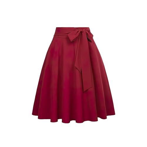Jupe trapèze taille haute mi-mollet en couleur unie avec poches pratiques