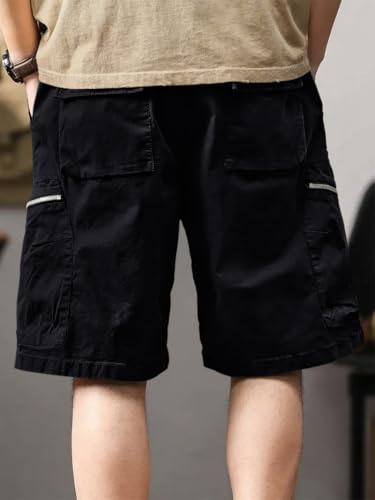 Image of Leriya Fashion Men's Cotton Cargo Shorts with Elastic Drawstring Waist | Multiple Utility Pockets & Zipper Side Pocket | Summer Shorts for Daily Outfits, Hiking, Trekking & Street Style