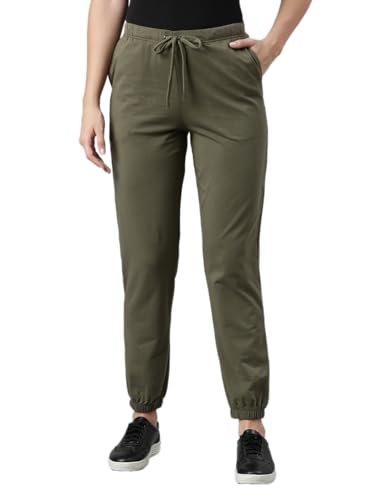 Image of GO COLORS Cotton Stretch Casual Joggers Full Length for Women| Mid Rise