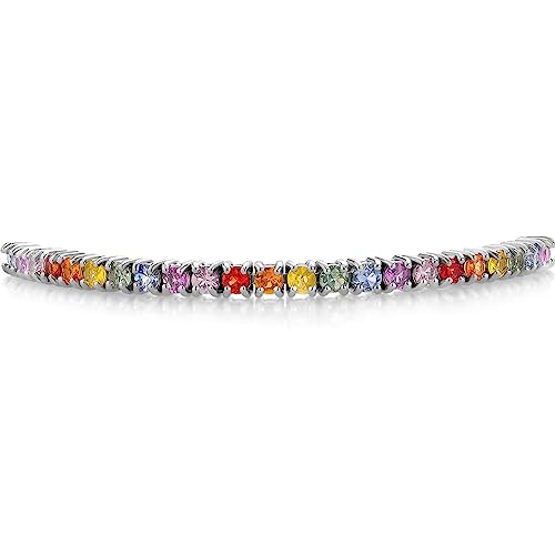 Gem Stone King 3.00 Cttw Multi Color Sapphire Gemstone Birthstone Tennis Bracelet Jewelry for Women In 925 Sterling Silver | Fully Adjustable Up to 9 Inch2