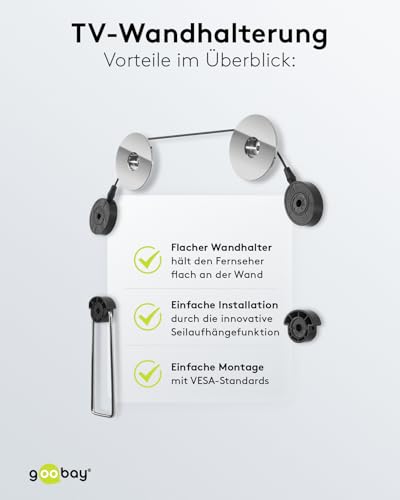 Goobay 63490 TV Wandhalterung Fernseher Halterung 37 - 70 Zoll (94 - 178 cm) Kabelsystem universelle Fernsehhalterung TV VESA Wandhalterung TV 50 kg – Bild 6