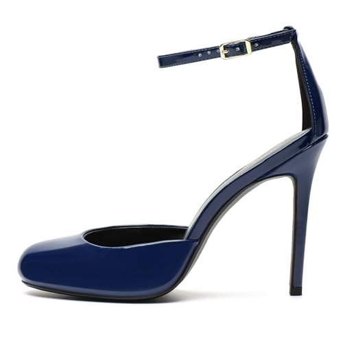 Unisex Men's Women's Round Toe High Heels Stiletto Patent Leather Heels Ankle Strap Pumps Elegant Dress Party Shoes3