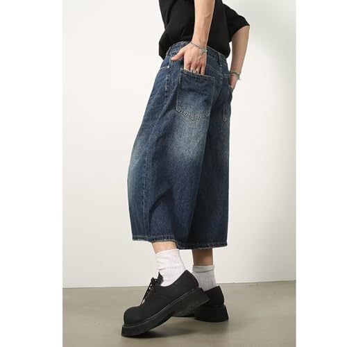 Men's Wide Leg Jeans - Retro Washed High Waist Straight Loose Fit Capri Pants (7/10 Length)4