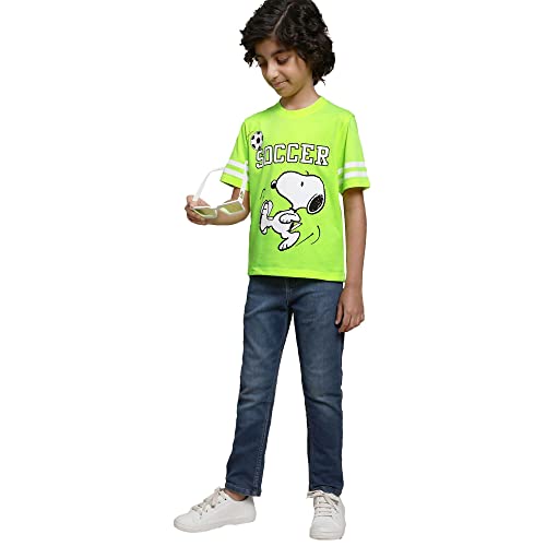 Image of Kidsville Peanuts Printed Regular Fit Green Cotton Boy's T-Shirt