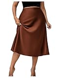 Floerns Women's Plus Size Elegant A Line Midi Skirts High Waisted Satin Date Night Formal Evening Skirt Chocolate Brown X-Large Plus