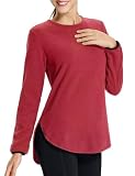 baleaf Thermal Shirts for Women Polar Fleece Tops Long Sleeve Tunic Warm Running Workout Winter Cold Weather Hiking Dark Red L