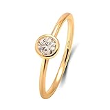 Daesar 18K Yellow Gold Engagement Ring for Her, Wedding Band Women Simple Solitaire 0.3ct Round Moissanite Yellow Gold Ring Size V 1/2