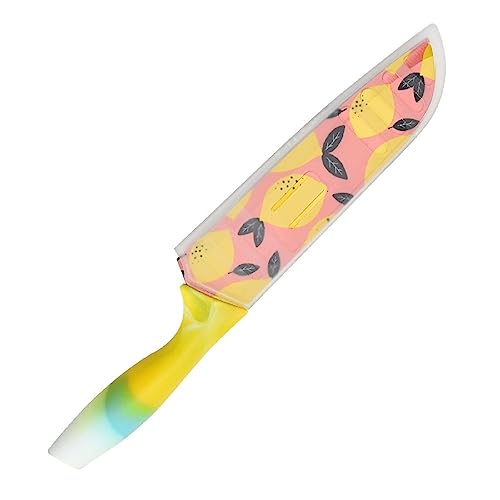 Image of Chef's Knife, High Carbon Stainless Steel Multicolored Kitchen Knife Nonstick Color Printed with Blade Guard, 6.8 Inch (Lemon Yellow)