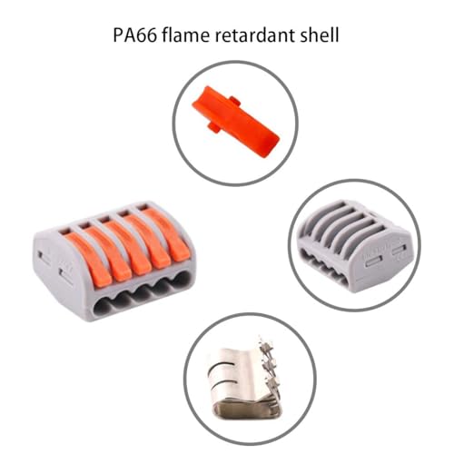 Image of ROBOWAY 4Pcs PCT-215 Wire Connector, 5 Pole Spring Lock Lever Terminal Block for Cable Connection, Quick Splicing Connector for 0.08-2.5mm Electrical Wires, Durable Easy Wiring Terminal (Pack of 4)