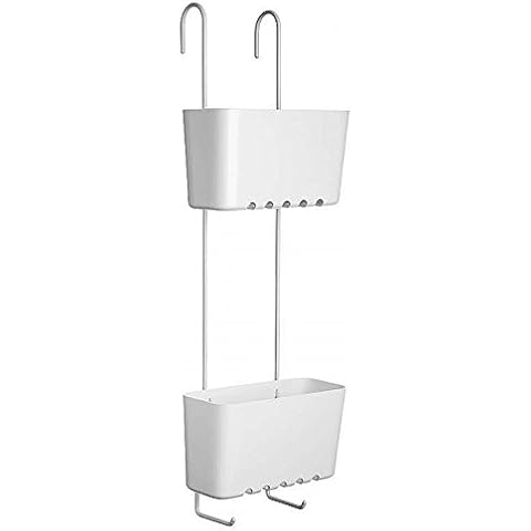 Sanixa TA4522101 Duschregal zum Einhängen Messing/Kunststoff 2 Ablagen rostfrei Duschablagen Duschkorb Wannenablage stabil Korb Dusche Organizer Bad Cover