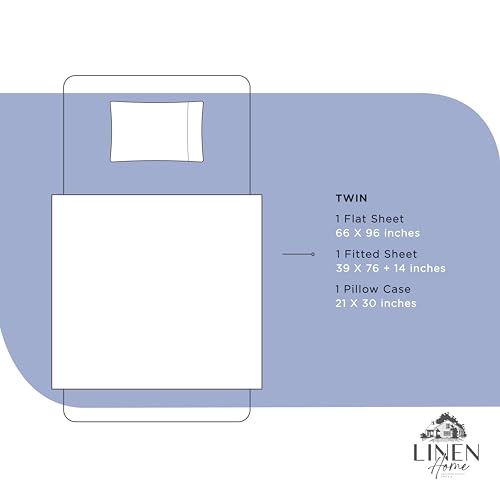 Image of Linen Home 100% Cotton Percale Twin Sheets 3-Piece Set, Soft Breathable & Cooling Bed Linen, Deep Pocket 16 inch, Crisp Hotel Quality, Dark Blue