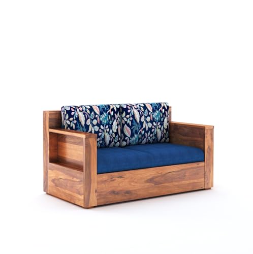 Image of Sheesham Wood 2 Seater Sofa Set with Cushion for Living Room Home Hall Wooden Sofa for Hotel Office (Honey Finish)