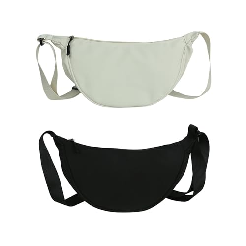 BAIYSFFG Lot de 2 sacs à bandoulière en forme de croissant en nylon avec sangle réglable pour homme et femme, Noir , Crescent Bag