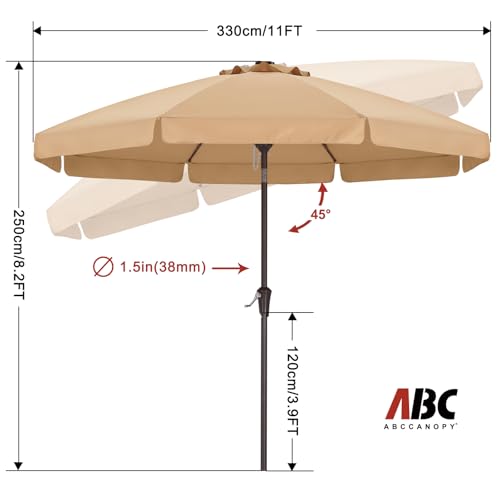 Image of ABCCANOPY 11ft Scalloped Patio Umbrella, Outdoor Table Umbrella with Tilt and Crank, Fiberglass Ribs Deck Umbrella for Patio, Pool, Garden, Picnic (Khaki)