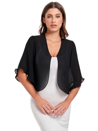 Image of SURVODJA Womens Shrug Lightweight Chiffon Cardigans Sweaters Short Sleeve Bolero Shrugs for Evening Dressy
