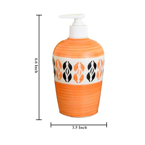 Image of Ceramic Liquid Soap Dispenser, 450 ml, Orange 3 | Refillable Pump Bottle for Hand Wash, Lotion, Shampoo & Kitchen Use, 1 Piece