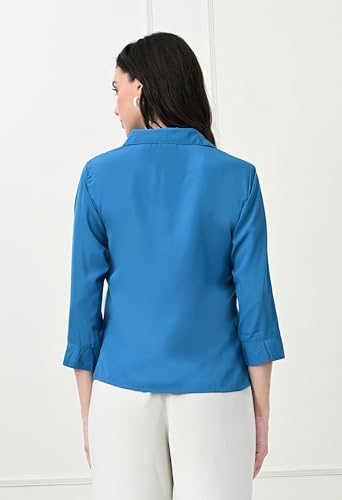 Image of FUNDAY FASHION Women's Crepe Casual Regular Fit Solid V Collered Shirt (Pack of 2)