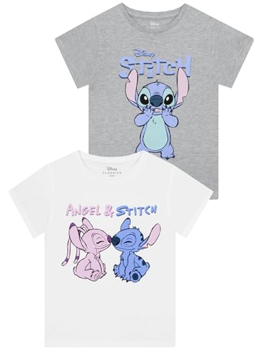 Disney Stitch Tee Shirt Fille | T-Shirts à Manches Courtes pour Filles 2 Paquet | Vetement Stitch Filles | Gris 3-4 Ans