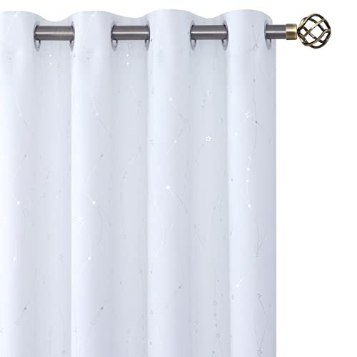 Image of BGment Star & Lines Pure White Room Darkening Curtains 84 Inch Length 2 Panels Set, Thermal Insulated Privacy Grommet Window Drapes for Kids Boys Bedroom, 52 x 84 Inch