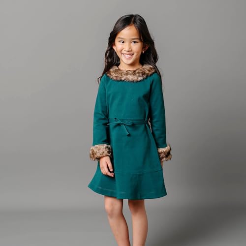 Hope & Henry Girls' Ponte Dress with Faux Fur Collar2