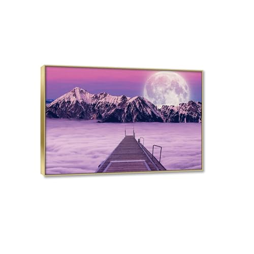 Photo paysage sur toile lune violette pour décoration murale de salon